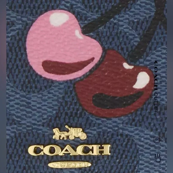 Coach Blue and Pink Wallet with Cherry Print - Picture 3 of 4